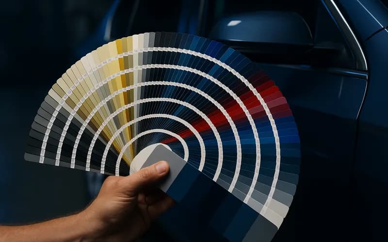Yelpaze biçiminde açılmış OEM oto boya renk çipi kartelası